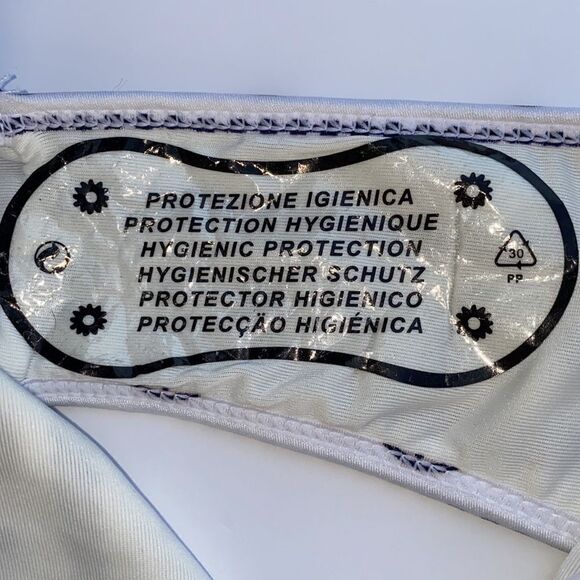 Orion Deep V Lace Up Front One Piece Swim Suit In White Navy Multi - Picture 11 of 13